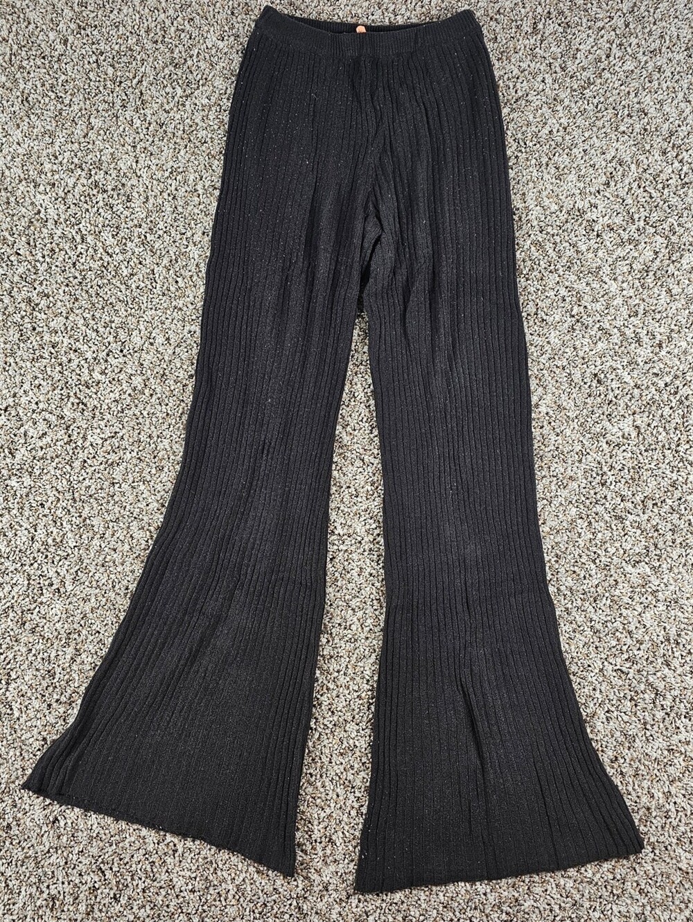 Faithfull the Brand Womens Sz 2 Flare Leg Pull On Pants Black Ribbed